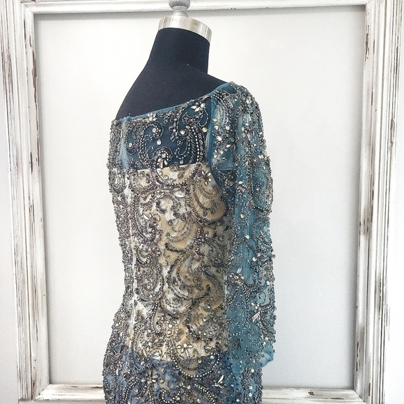 Mac Duggal Beaded Embroidered Metallic Lace Boatneck Cocktail Dress - Picture 11 of 15
